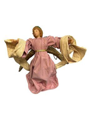 Vintage Cartapesta Paper-Mache Christmas Angel Figurine ornament Pink Gown READ